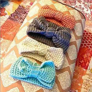 Handknit Blue,cream,pink,purple  Accessories Bow Headbands 3-12 months